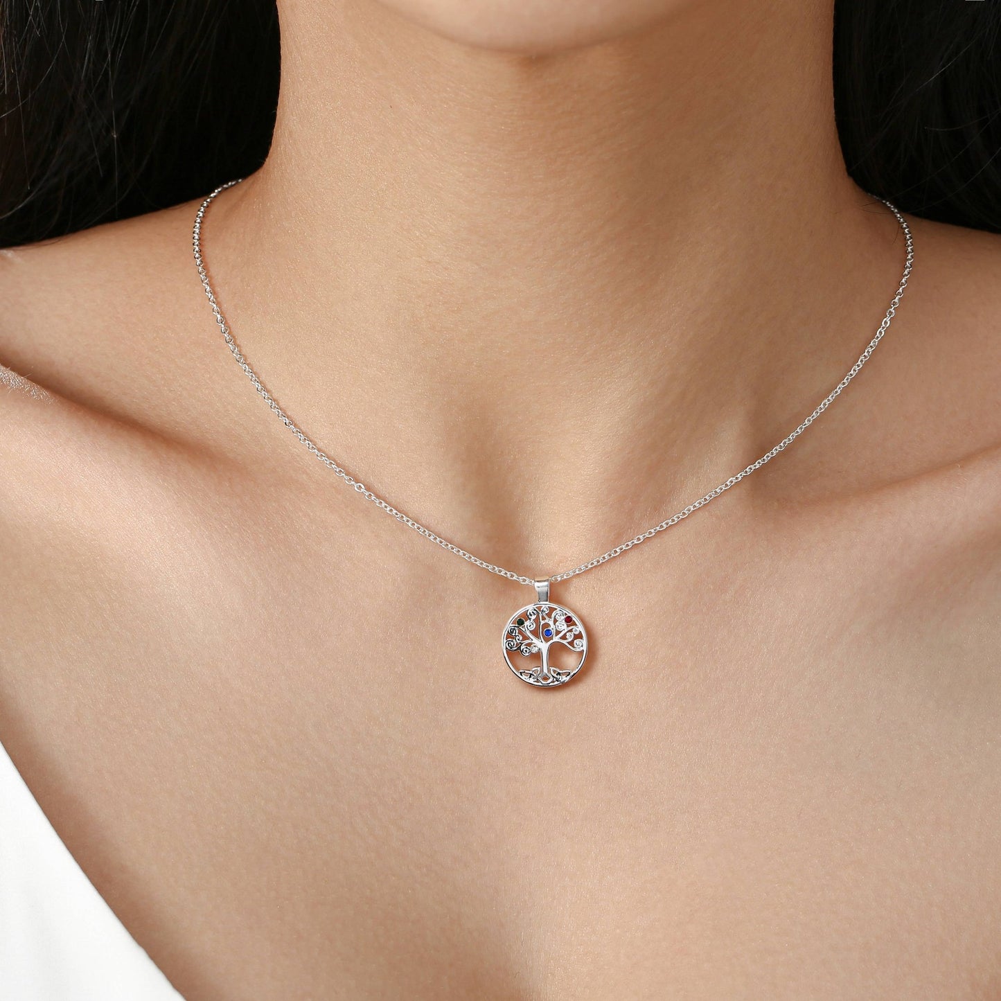 Celtic Ore Tree of Life Pendant – Silver - Plated with Coloured Stones - TLC Gifting
