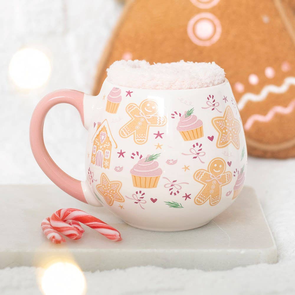 gingerbread Christmas mug and fluffy socks set