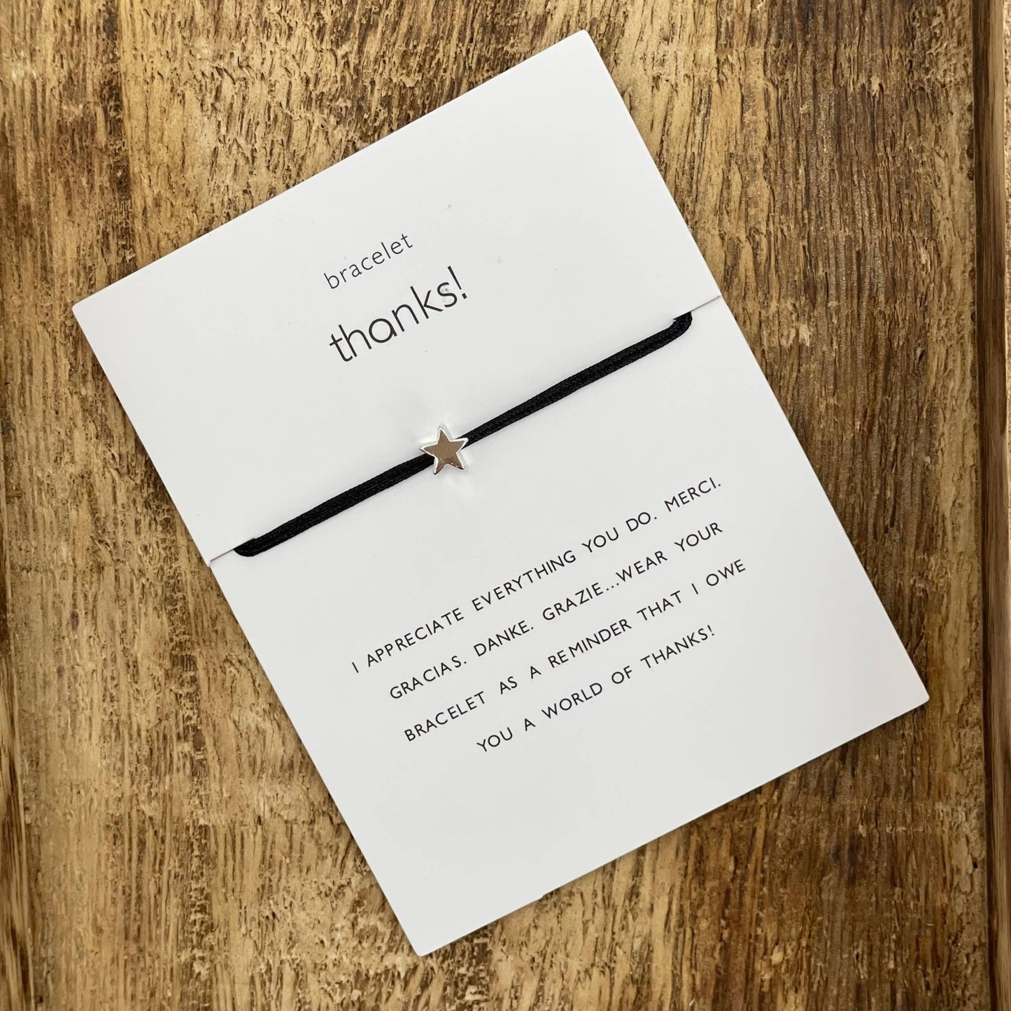 Thanks! Lucky charm star silver thank you bracelet - TLC Gifting