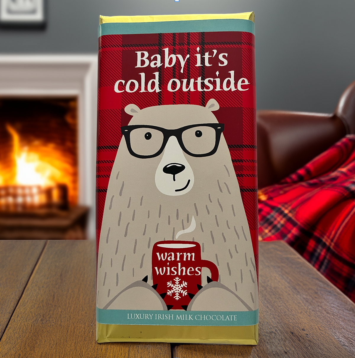 Irish chocolate bar with Baby It's Cold Outside winter design