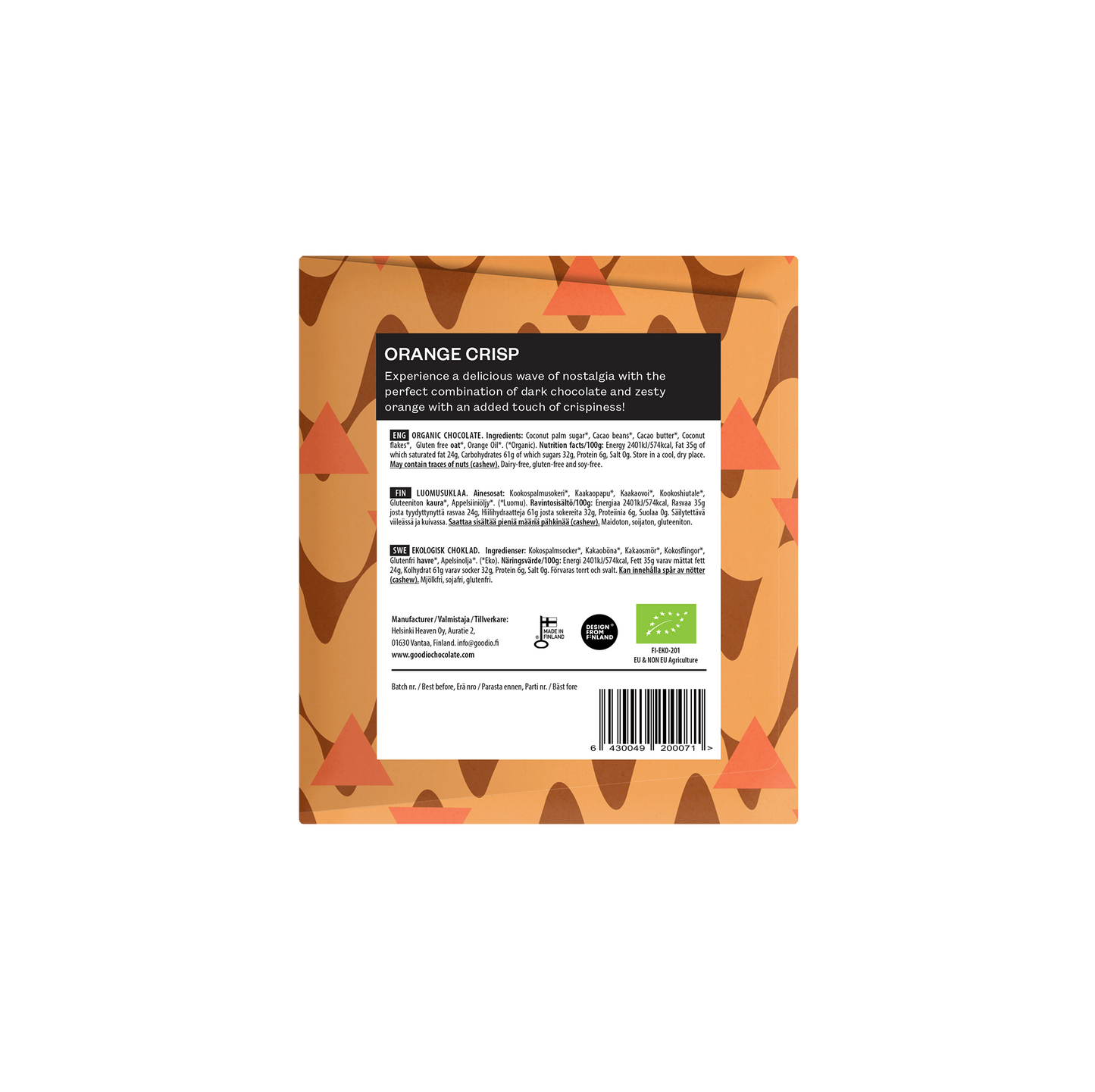 Goodio Dark Chocolate Orange Bar | Organic Chocolate - TLC Gifting