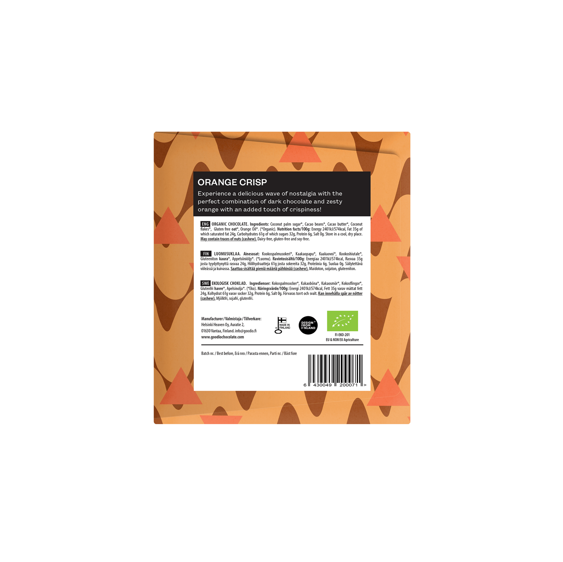 Goodio Dark Chocolate Orange Bar | Organic Chocolate - TLC Gifting