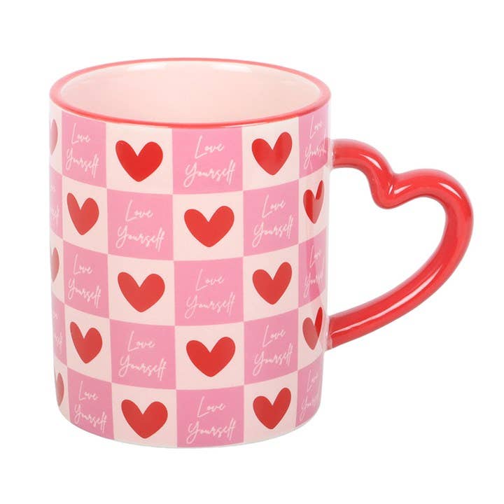 Love Yourself mug with heart shaped handle