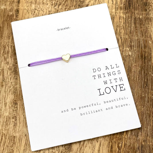 Mini Heart Lilac Bracelet – Adjustable Gold - Coloured Charm - TLC Gifting