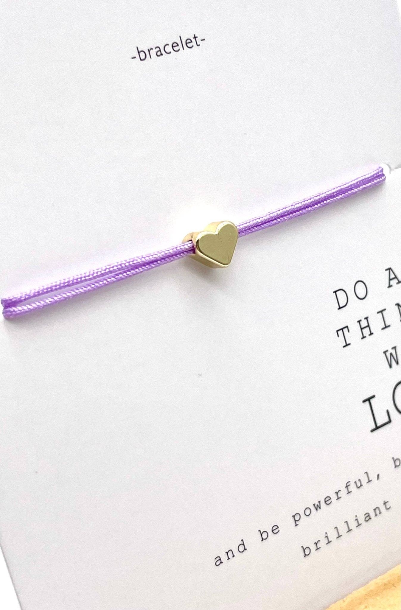 Mini Heart Lilac Bracelet – Adjustable Gold - Coloured Charm - TLC Gifting