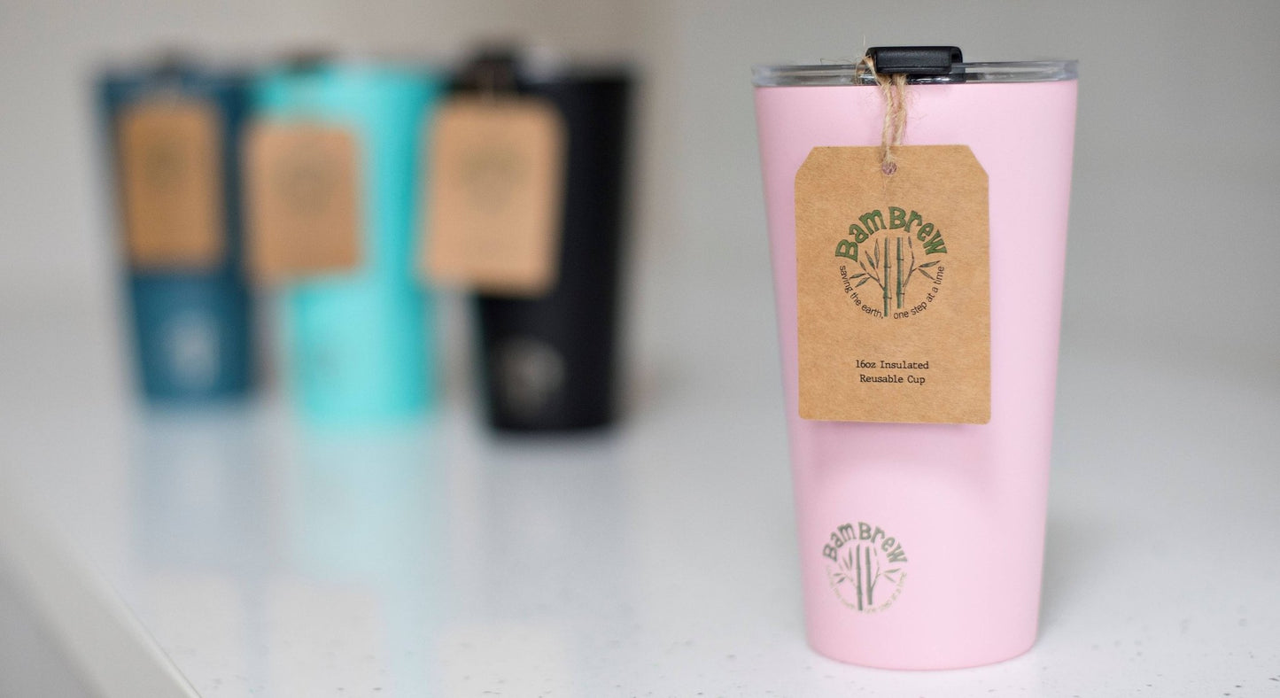 Pink Stainless Steel Reusable Coffee Cup 16oz | Travel Cup - TLC Gifting