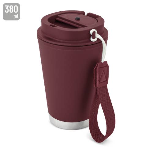 Red insulated travel mug with handle 380ml