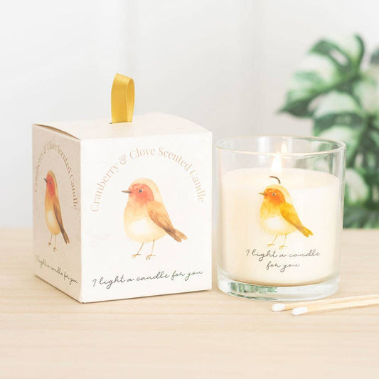 Robin Remembrance cranberry and clove candle Ireland