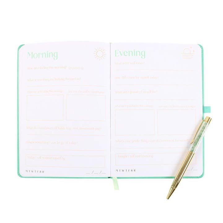 wellness journal with guided pages and crystal pen